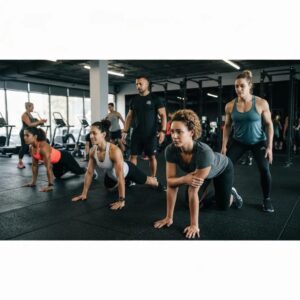 Small group personal training session in River North Chicago with diverse participants and a trainer