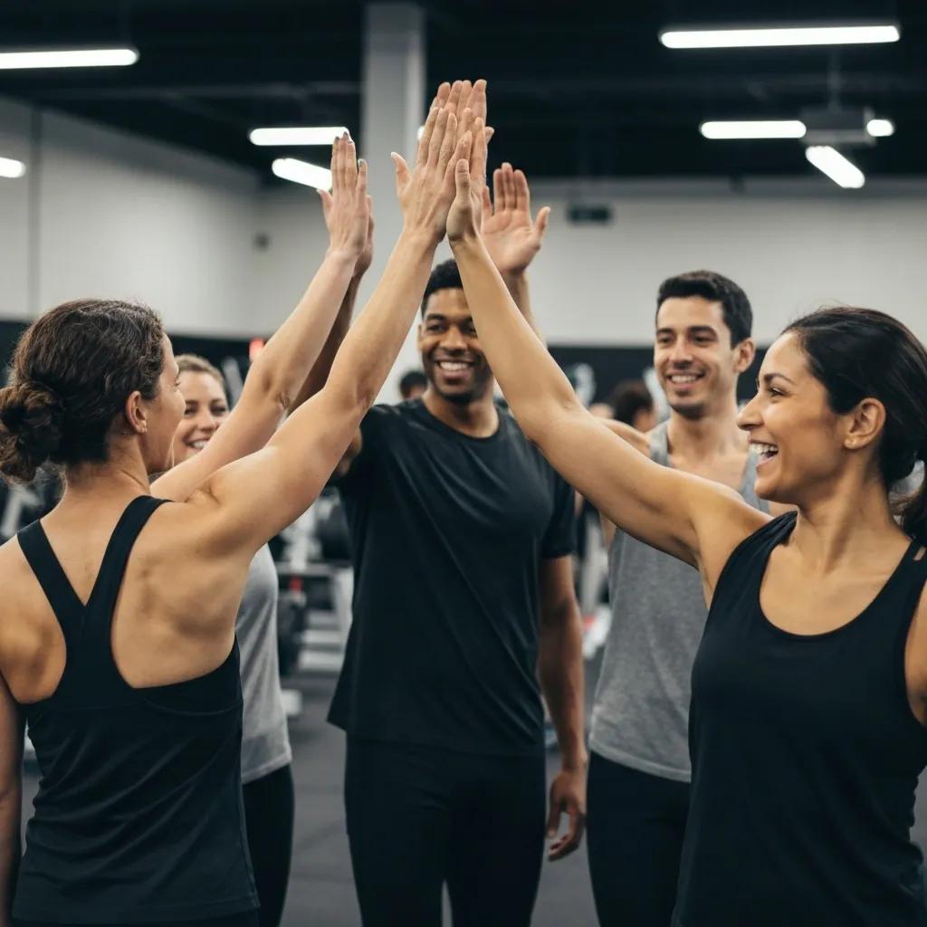 Fitness community celebrating achievements after a workout in River North Chicago