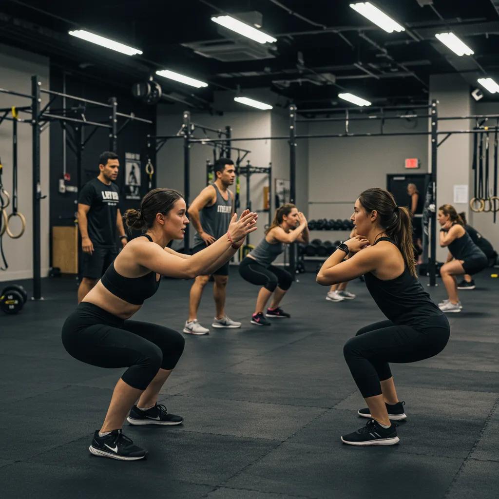 Participants engaged in strength and endurance exercises during a small group training session