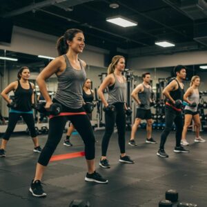 Small group personal training session in River North Chicago with diverse participants and a trainer