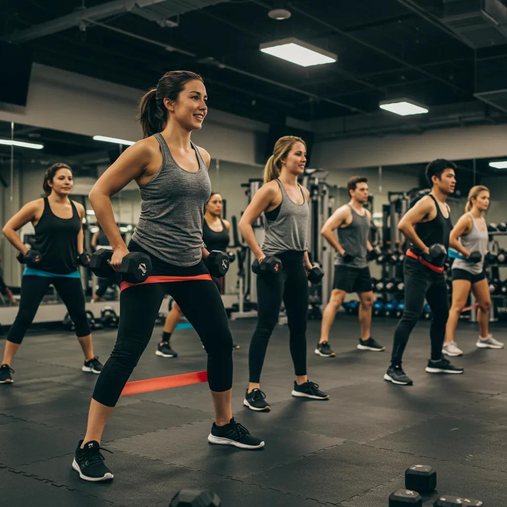 Small group personal training session in River North Chicago with diverse participants and a trainer