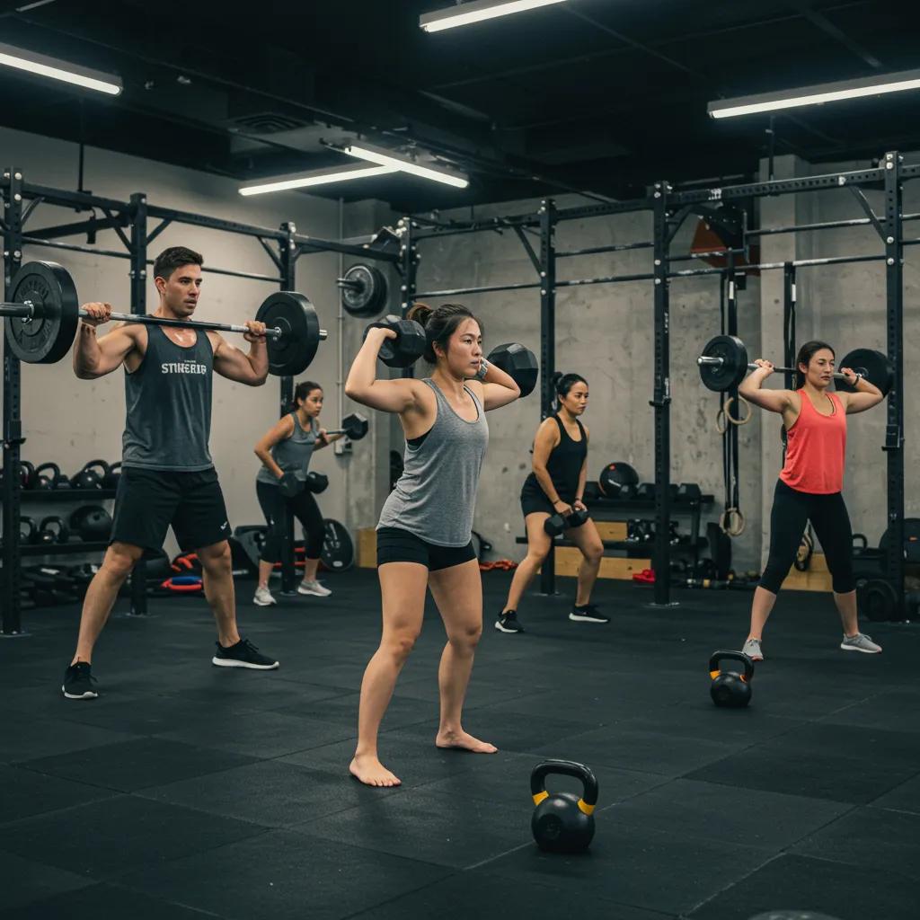 Diverse group participating in workout classes in River North Chicago, showcasing strength and mobility training