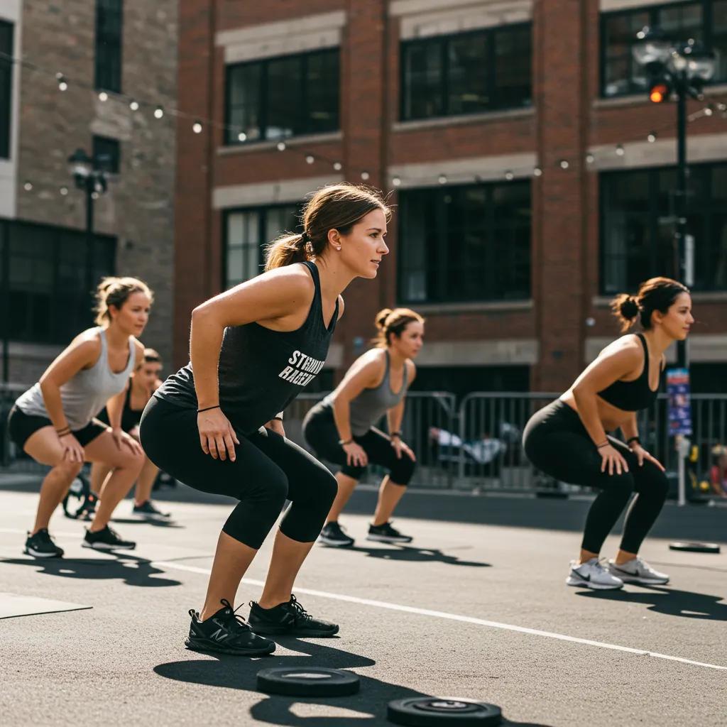Group strength training class in River North focusing on injury prevention and functional fitness