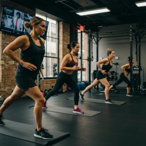 Small group workout class in River North showcasing diverse participants engaged in fitness training
