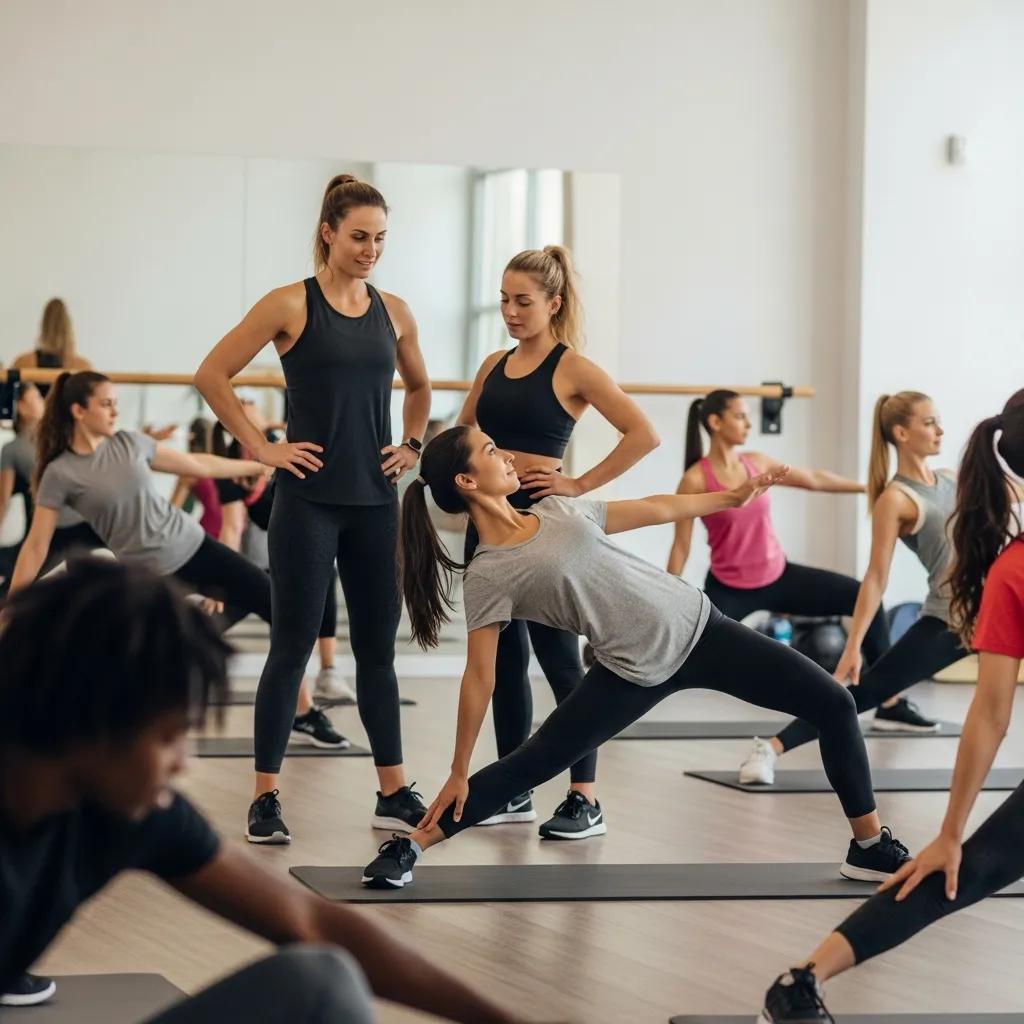 Group of individuals engaged in posture correction workout class demonstrating various exercises